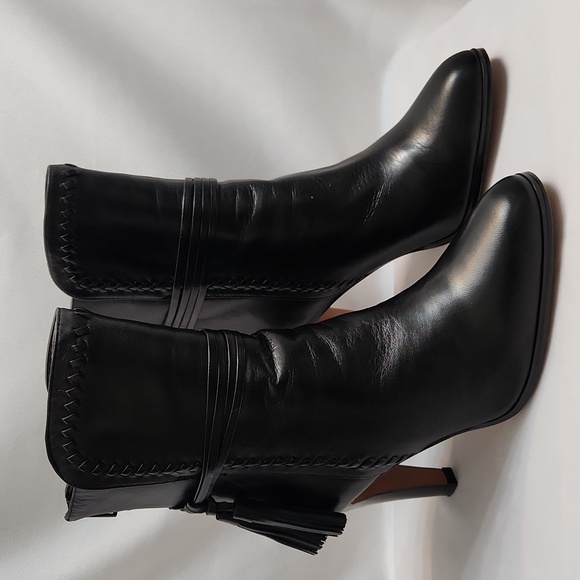 Coach Jessie Silky Nappa Black Leather Heeled Tassell Booties (W Size 10) - Picture 2 of 16